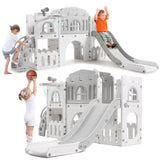 Garvee Toddler Slide Playground 8-in-1 Climber Basketball Hoop Telescope Indoor Outdoor Playset - Gray
