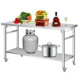 Garvee 60" x 24" Heavy Duty Stainless Steel Folding Table With Adjustable Undershelf Double Tier Workstation For Kitchen Restaurant Home Garage
