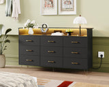 Garvee 9-Drawer Dresser with RGB Lights & Charging Station, App Controlled Music Sync LED, Large Capacity Wooden Chest for Bedroom, Black - Black