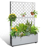 Garvee Metal Raised Garden Bed with Trellis & Wheels, Outdoor Planter Box with Privacy Screen, 71"x47"x12", Galvanized Steel, Rust-Resistant - White-Diagonal Checkered Pattern