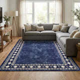 Garvee 4x6 Washable Rugs Vintage Border Area Rug for Bedroom Living Room Non Slip Blue - Dark Blue