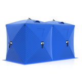 Garvee Insulated Pop-Up Ice Fishing Tent 6-8 Person Portable Hub-Style Tent Windproof Thermal Shanty 11.4ft x 5.7ft x 6.6ft 420D 3-Layer Fabric - Blue