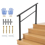 Garvee Outdoor Handrail for Steps, 4 Step Stair Handrail & Indoor Stair Railing Kit, Black Aluminum with Iron Poles, Adjustable 0°-45°, Includes Gloves - Black-1 Pack