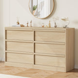 Garvee 6 Drawer Dresser Natural Oak Bedroom Living Room Entryway Nursery 47in Wide Wooden Organizer
