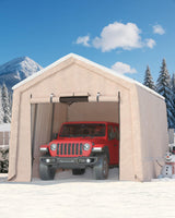 Garvee Outdoor Portable Storage Shed 7'x15' Rust-Resistant Steel Frame Waterproof Tarp Khaki Bike & Tool Storage Garden Use - Khaki