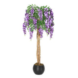 Garvee Artificial Bean Flower Tree with Realistic Silk Purple-Red Blooms, Adjustable Wire Branches, Cement Pot, Durable Home Decor - 5Ft