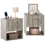 Garvee Night Set 2 Stand with Charging Station, Large Modern Farmhouse Nightstand, Bedside Table with Drawer Storage, Fluted Panel, Mid Century, Bedroom Living Room, White