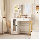 Garvee Makeup Vanity Desk with Mirror and Lights, Vanity Table with Charging Station for Bedroom, White and Natural, Spacious Storage, RGB Lights - White + Wooden Tabletop