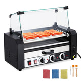 Garvee Hot Dog Roller Electric 12 Hot Dog Capacity 5 Roller Sausage Grill Cooker Machine with Bun Warmer Shelf Stainless Commercial Grade