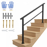 Garvee 5 Step Outdoor Stair Handrail Kit Black Aluminum Iron Porch Steps Adjustable 0-45° Easy Assembly with Gloves - Black-1 Pack