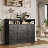 Garvee 47" Farmhouse Sideboard Buffet Cabinet with Storage, Antique White, Black Handles, Kitchen & Living Room