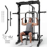 Garvee Smith Machine Home Gym 1000 LB Power Cage Squat Rack with LAT Pulldown System Black Full-Body Training