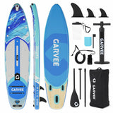 Garvee Blue Inflatable Paddle Board with Backpack, Paddle, and Pump - Stable PVC Stand Up Paddle Board for Adults and Pets, 11 Feet, Blue - Ocean Blue