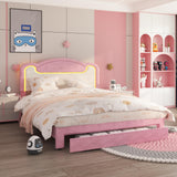 Garvee Full Size Upholstered Bed Frame with LED Lights & Storage Drawers for Girls, Pink White, No Box Spring Needed - Pink White