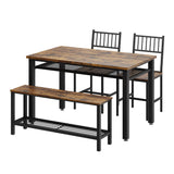 Garvee Kitchen Table Chairs Set for 4 with 2 Chairs and Bench, 4 Pieces Dining Table Set with Storage Rack & Metal Frame, Kitchen Table Set with for Small Space, Apartment (Brown) - Brown