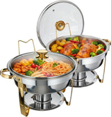 Garvee 4 Pack 5QT Round Stainless Steel Chafing Dish Set with Glass Lids for Catering Events, Gold and Silver