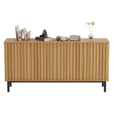 Garvee Sideboard Buffet Cabinet with Storage, Wooden Fluted Doors, Adjustable Shelf, Freestanding Coffee Bar for Kitchen, Dining Room, Living Room - Wood Color