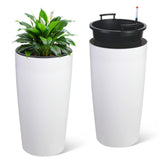 Garvee 30 in Tall Outdoor Planters Set of 2 with Water Level Monitor, Automatic Watering, White, Large Durable Plastic for Porch and Garden Decor - White