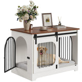 Garvee 39.4" Dog Crate Furniture Heavy-Duty Dog Kennel with Bed Mat, Three Doors, White/Brown for Dogs Up to 70 Lb, Indoor Use, Medium Size