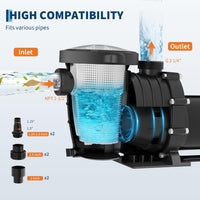 Garvee 1.5HP Pool Pump 1100W, 220V Swimming Pool Pump for Above Ground & Inground Pools, High Flow Copper Motor, Durable Thermoplastic Body with Strainer Basket