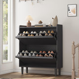 Garvee Shoe Cabinet With 2 Flip Drawers Wooden Shoe Organizer For Entryway Hallway Living Room Black 34.5x10.5x37.5 Inches - Black
