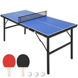 Garvee Portable Ping Pong Table Indoor Outdoor with 2 Paddles 3 Balls 60x26x27.5 Inch Foldable Blue