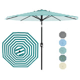 Garvee 10FT Outdoor Patio Umbrella With 8 Sturdy Iron Ribs Crank Lift & Push Button Tilt Turquoise & White Stripes UV Protection Waterproof - Turquoise & White Stripes