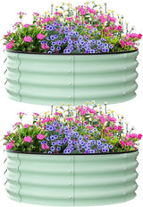 Garvee 2-Pack 3x3x1 FT Galvanized Metal Raised Garden Beds - Durable Round Planters for Vegetables, Flowers & Herbs, Galvanized Steel, Outdoor Gardening, 3x3x1 FT, Silver - Green
