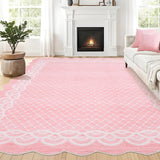 Garvee Scalloped Pink 9x12 Washable Area Rugs Modern Living Room Rugs Large Washable Girls Bedroom Rugs Abstract Bordered Carpet for Playroom Apartment Table Dorm Nursery