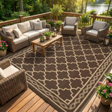 Garvee Outdoor Rug 9x12 Waterproof Reversible Plastic Straw Mat for Patio, RV, Backyard, Brown/Beige - Brown/Beige(Geometric)