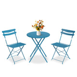 Garvee 3 Piece Patio Bistro Set Folding Metal Outdoor Furniture for Balcony Yard Garden Peacock Blue - Peacock Blue