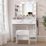 Garvee Vanity Desk with Mirror and Lights Makeup Vanity with Power Outlet Bedroom Marble White - Marble White