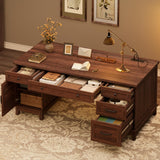 Garvee Executive Desk with File Drawers and Charging Station for Home Office, 60 in Walnut Brown, Wooden Computer Desk with Cabinet Storage - Walunt Brown