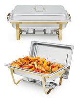 Garvee Chafing Dishes Buffet Set of 2, 8QT Stainless Steel Food Warmers with Lid & Foldable Frame, Gold, Party & Wedding Catering Supplies