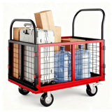 Garvee Platform Truck Cart with Cage, 6-In-1 Multi-Purpose Flatbed Cart, Foldable Hand Truck, 1800LBS Load, Red+Black for Grocery, Laundry, Garage, Warehouse