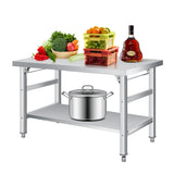Garvee 36" x 24" Heavy Duty Stainless Steel Folding Table, Adjustable Undershelf, Double Tier Workstation for Kitchen, Restaurant, Home, Garage, Silver
