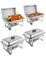 Garvee 4 Pack 8QT Rectangle Chafing Dish Buffet Set Stainless Steel Food Warmers for Kitchen Party Banquet Silver - Silver