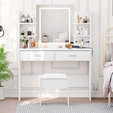 Garvee Vanity Desk with Lights Tri-Mode LED Lighted Mirror Charging Station Makeup Vanity Set 6 Shelves 2 Drawers Soft Cushion Stool White