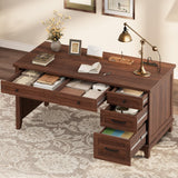 Garvee Executive Desk with Drawers Farmhouse Home Office Desk with Charging Station 53.54" Walnut Brown - Walunt Brown