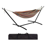 Garvee Double Hammock with Space Saving Steel Stand Included, 2 Person Outdoor Hammock, Portable Hammocks with Carry Bag, 450lb Capacity Standing Hammocks for Outside Garden Backyard - Yellow Rainbow Stripes