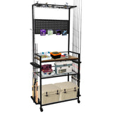 Garvee Fishing Rod Holders 3-Tier Rack for Garage, Holds 12 Rods, Black, Rolling Tackle Box with Lockable Wheels