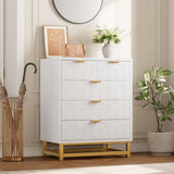 Garvee White Wooden Dresser 5 Drawer With Gold Handles For Bedroom Hallway Entryway 23.6in x 15.8in x 34.5in - White