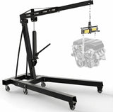 Garvee 2 Ton Engine Hoist with Leveler, Folding Hydraulic Cherry Picker, Heavy-Duty Shop Crane for Warehouse, Garage, Workshop, Black - Black