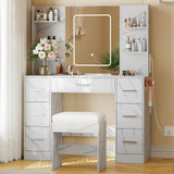 Garvee 7-Drawer Vanity Desk with Lights and Mirror White Makeup Vanity Set with Power Outlets USB for Bedroom