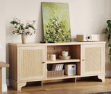 Garvee Rattan TV Stand With Natural Rattan Doors For Living Room, Fits TVs Up To 70 Inches, Natural Oak, Boho Style - Natural Oak Color