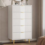 Garvee Fluted Dresser with 5 Drawers for Bedroom, Living Room, Hallway - 44.25" Tall, White, Modern Wooden Chest with Metal Handles - White