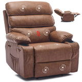 Garvee PU Leather Recliner Chair with Heating & Massage, 8-Point Vibration, Side Pockets, Small Spaces, Q235 Steel Frame, Black - 35Yj-Brown
