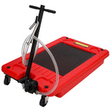 Garvee 20 Gallon Oil Drain Pan with 12V Electric Pump, Low Profile, Red, 76L Capacity, T Foldable Handle, Wheels, 8FT Hose - Red-Manual