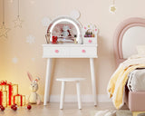 Garvee Kids Vanity Set with Lights Bear-Shaped Make Up Vanity Desk for Bedroom White - White