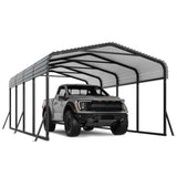 Garvee 12'x20' Heavy Duty Metal Carport - Galvanized Steel Roof Outdoor Shelter for Tractors, Boats & Cars, Black - Black